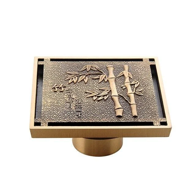 Copper Brass Floor Drains Square Flower Art Carved Toilet Drain Cover -Bathlova