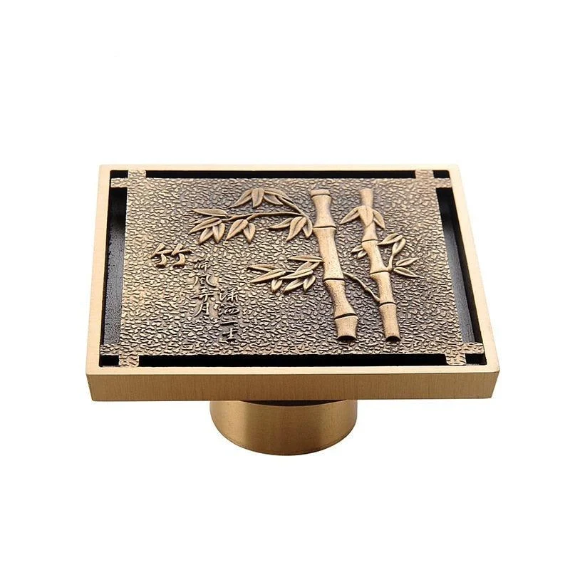 Copper Brass Floor Drains Square Flower Art Carved Toilet Drain Cover -Bathlova