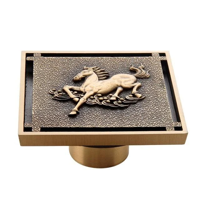 Copper Brass Floor Drains Square Flower Art Carved Toilet Drain Cover -Bathlova