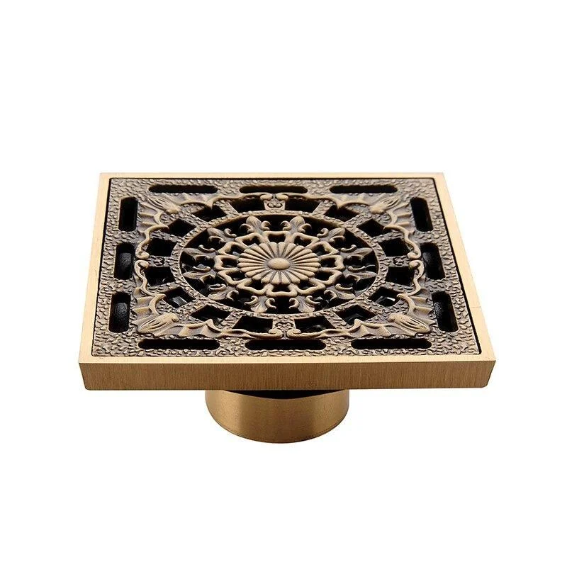 Copper Brass Floor Drains Square Flower Art Carved Toilet Drain Cover -Bathlova