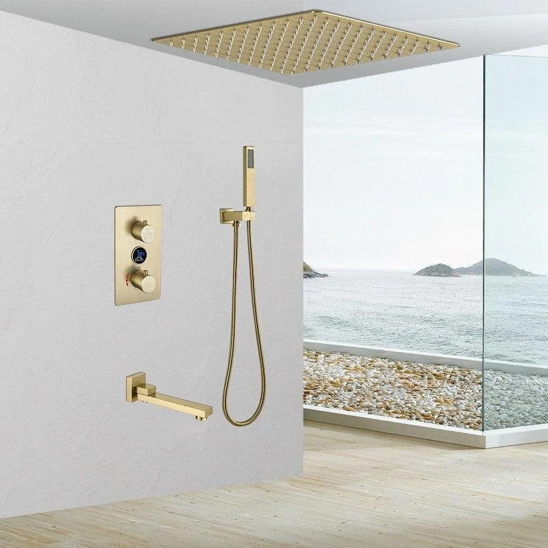 Copper Shower Set Rain Shower Head Square Ceiling-Mounted Shower System with Handshower -Bathlova