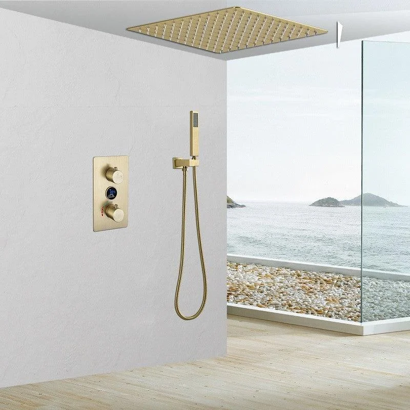 Copper Shower Set Rain Shower Head Square Ceiling-Mounted Shower System with Handshower -Bathlova