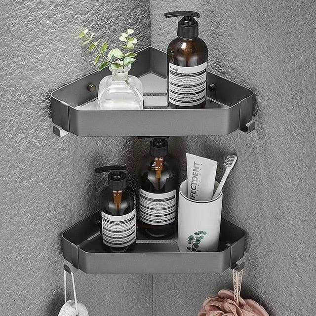 Corner Shelf Bathroom Storage Shelves Stainless Steel Triangle Towel Rack -Bathlova