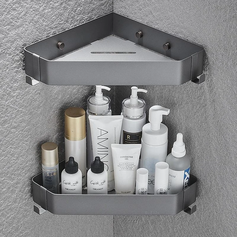 Corner Shelf Bathroom Storage Shelves Stainless Steel Triangle Towel Rack -Bathlova