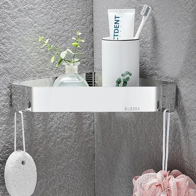 Corner Shelf Bathroom Storage Shelves Stainless Steel Triangle Towel Rack -Bathlova