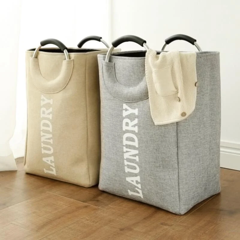 Cotton Linen Laundry Bag With Aluminum Handle -Bathlova