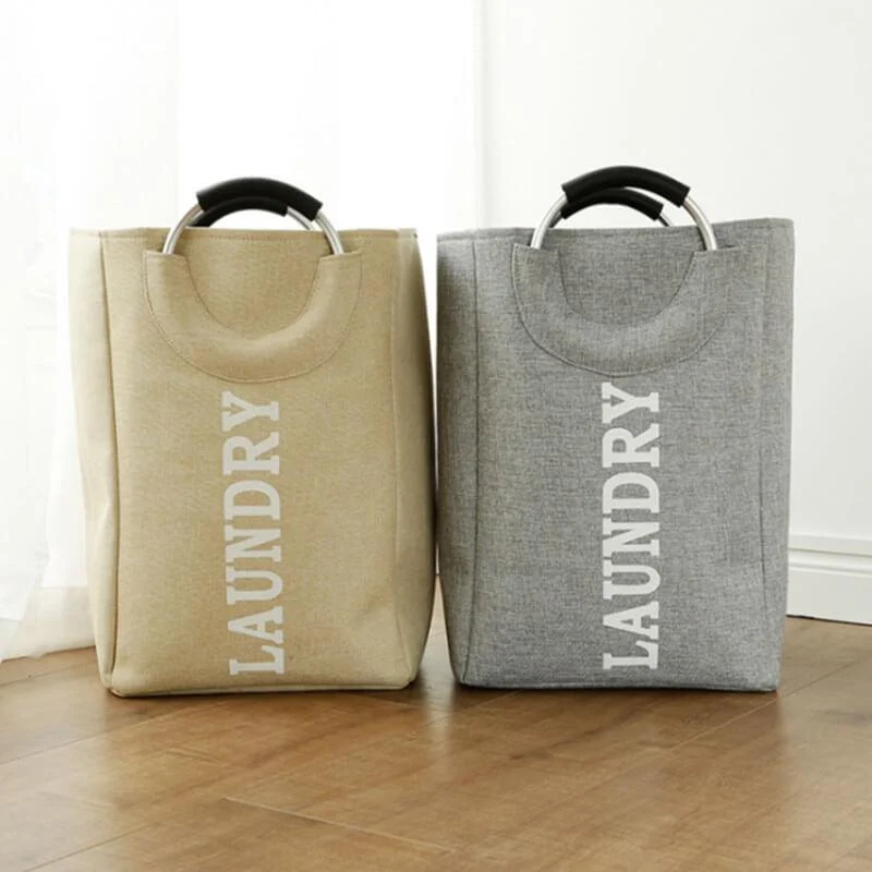 Cotton Linen Laundry Bag With Aluminum Handle -Bathlova