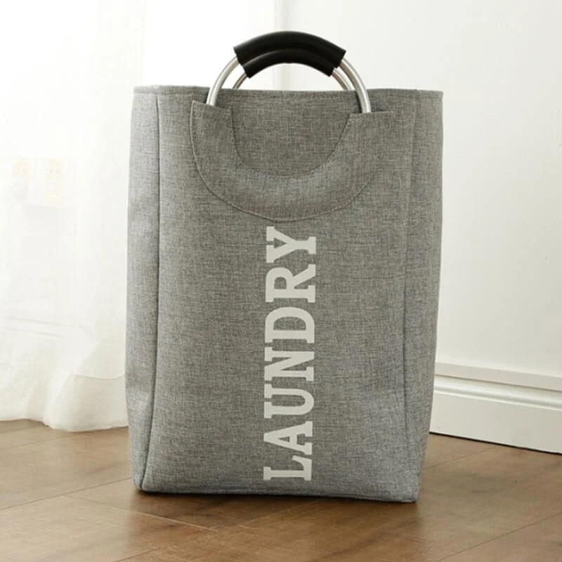 Cotton Linen Laundry Bag With Aluminum Handle -Bathlova