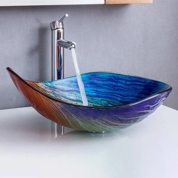 Creative Glass Vessel Sink Specialty Vessel Bathroom Sink with Pop-Up Drain -Bathlova