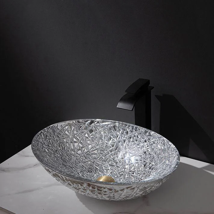 Creative Oval Bathroom Sink Glass Vessel Lavatory Sink with Pop-Up Drain -Bathlova