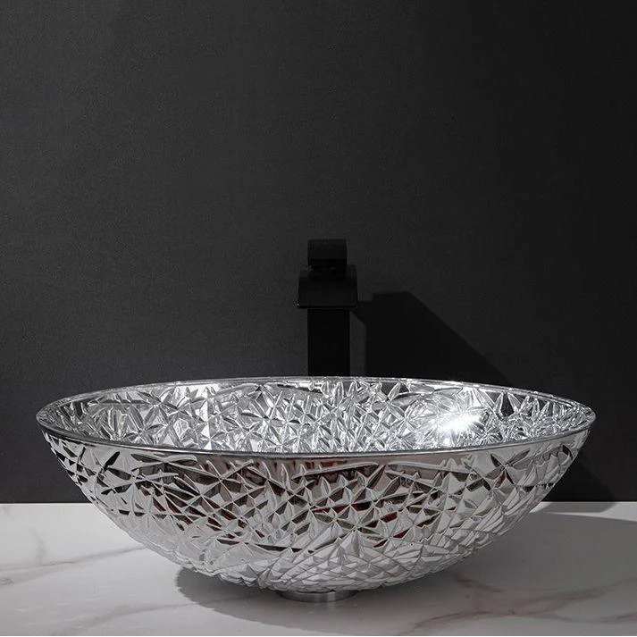 Creative Oval Bathroom Sink Glass Vessel Lavatory Sink with Pop-Up Drain -Bathlova