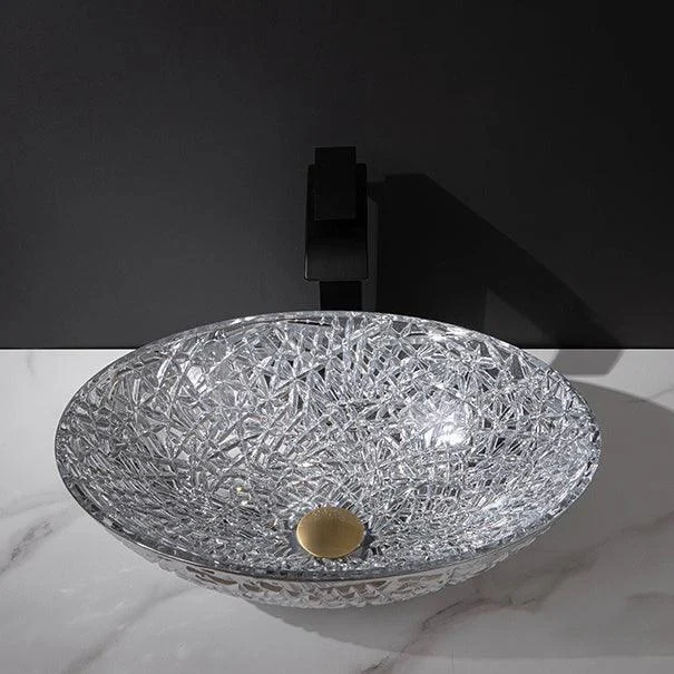 Creative Oval Bathroom Sink Glass Vessel Lavatory Sink with Pop-Up Drain -Bathlova