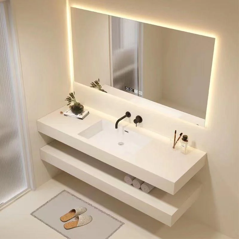 Creative Vanity Sink Mirror Wall-Mounted Bathroom Vanity Set in White -Bathlova