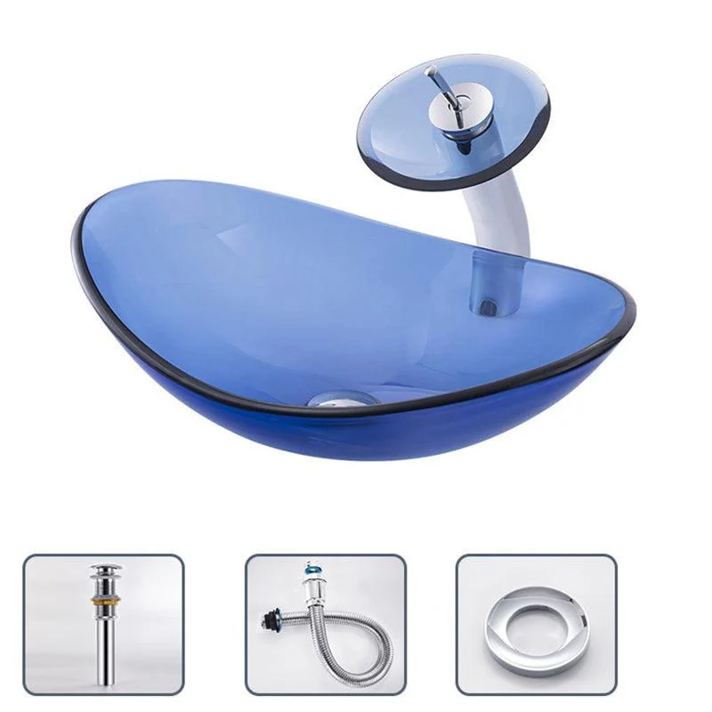 Creative Vessel Bathroom Sink Glass Vessel Lavatory Sink in Blue -Bathlova