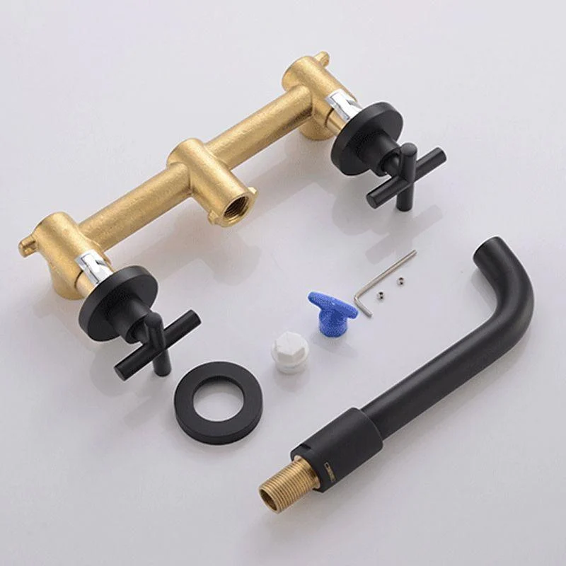 Cross Handle Wall Mounted Bathroom Tap 3 Hole Luxury Vanity Sink Tap -Bathlova