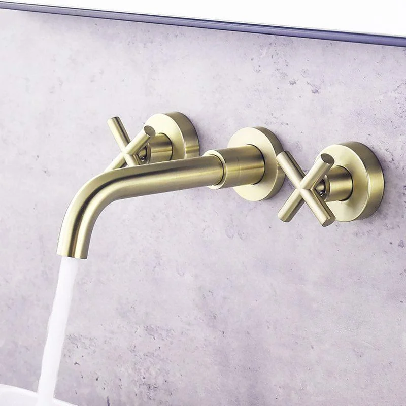 Cross Handle Wall Mounted Bathroom Tap 3 Hole Luxury Vanity Sink Tap -Bathlova