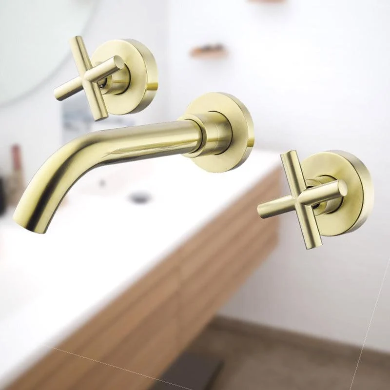 Cross Handle Wall Mounted Bathroom Tap 3 Hole Luxury Vanity Sink Tap -Bathlova