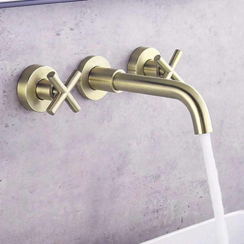 Cross Handle Wall Mounted Bathroom Tap 3 Hole Luxury Vanity Sink Tap -Bathlova