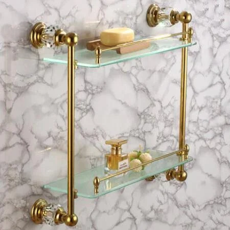 Crystal & Brass Bathroom Shelf Double Shelf Bathroom Accessory -Bathlova