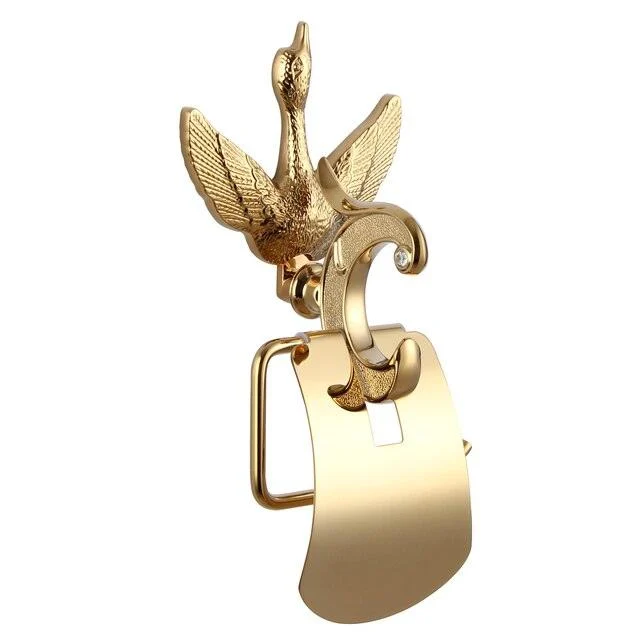 Crystal Gold Polish Swan Bathroom Hardware Include Toilet Paper Holder -Bathlova