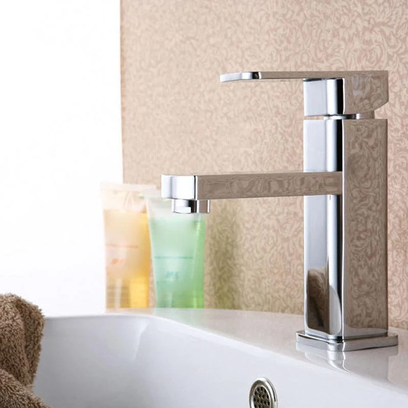 Cubic Chrome Bathroom Tap Low Arc Single Handle Vessel Tap -Bathlova