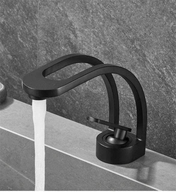 Curved Geometric Bathroom Tap with Single Lever Handle -Bathlova