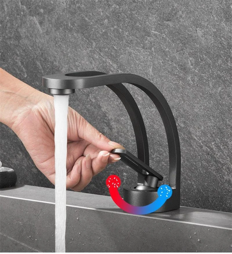 Curved Geometric Bathroom Tap with Single Lever Handle -Bathlova