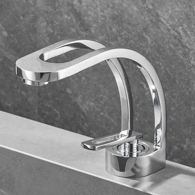 Curved Geometric Bathroom Tap with Single Lever Handle -Bathlova