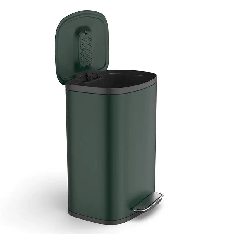 Curved Surface 13 Gallon Trash Can with Foot Operated Pedal & Soft Close Lid in Green Finish -Bathlova