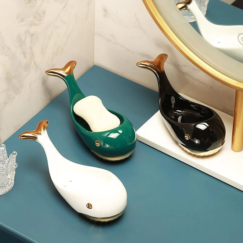 Cute Whale Ceramic Draining Soap Shelves Simple Home Soap Dish Holder -Bathlova