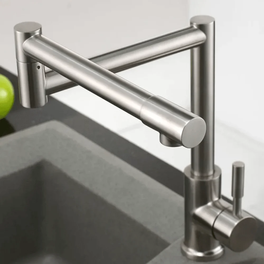 Deck-Mount Retractable Pot Filler Kitchen Tap - 1-Lever Stainless Steel -Bathlova