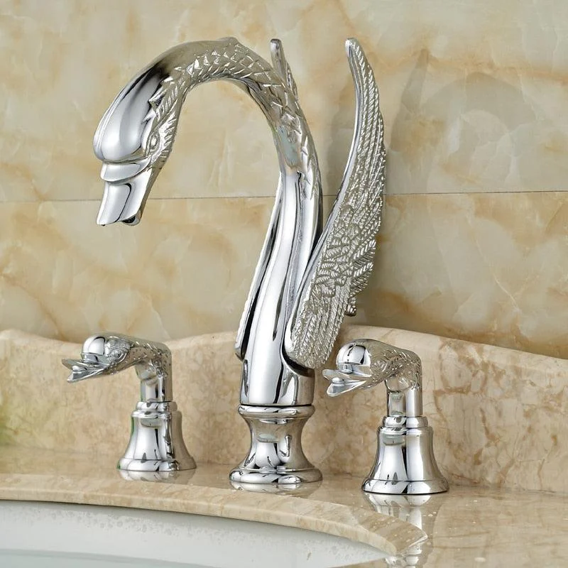 Deck Mount Swan Shape Bathroom 3 Holes Basin Sink Tap Washbasin -Bathlova