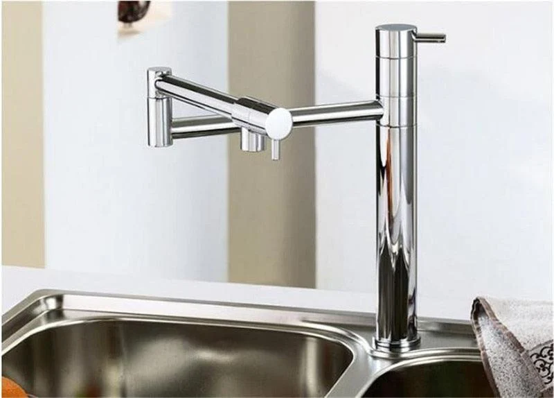 Deck Mounted 360-Degrees Pot Filler Kitchen Sink Tap in Brushed Chrome -Bathlova