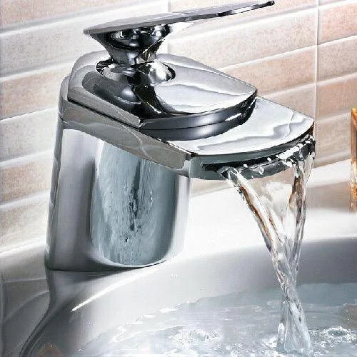 Deck Mounted Basin waterfall Tap Mixer Sink Tap Brass Brushed Taps -Bathlova