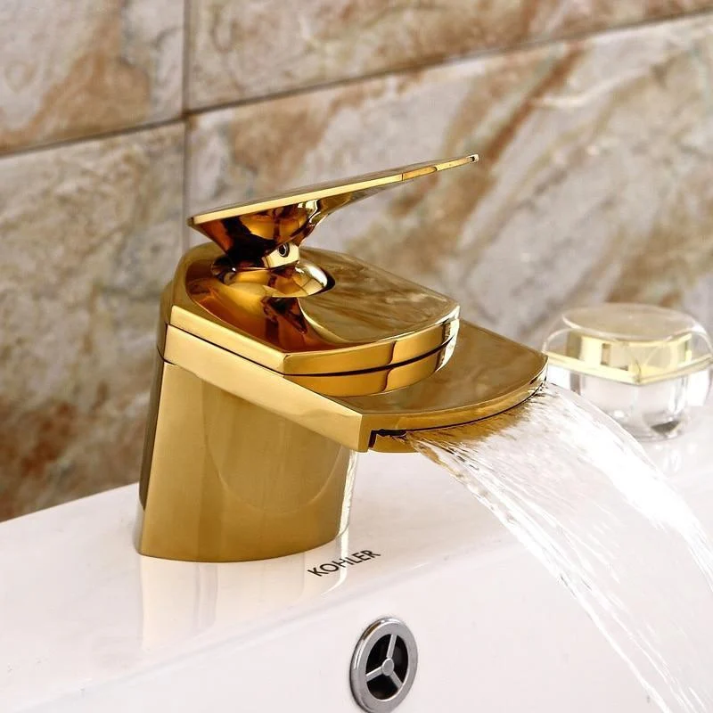 Deck Mounted Basin waterfall Tap Mixer Sink Tap Brass Brushed Taps -Bathlova