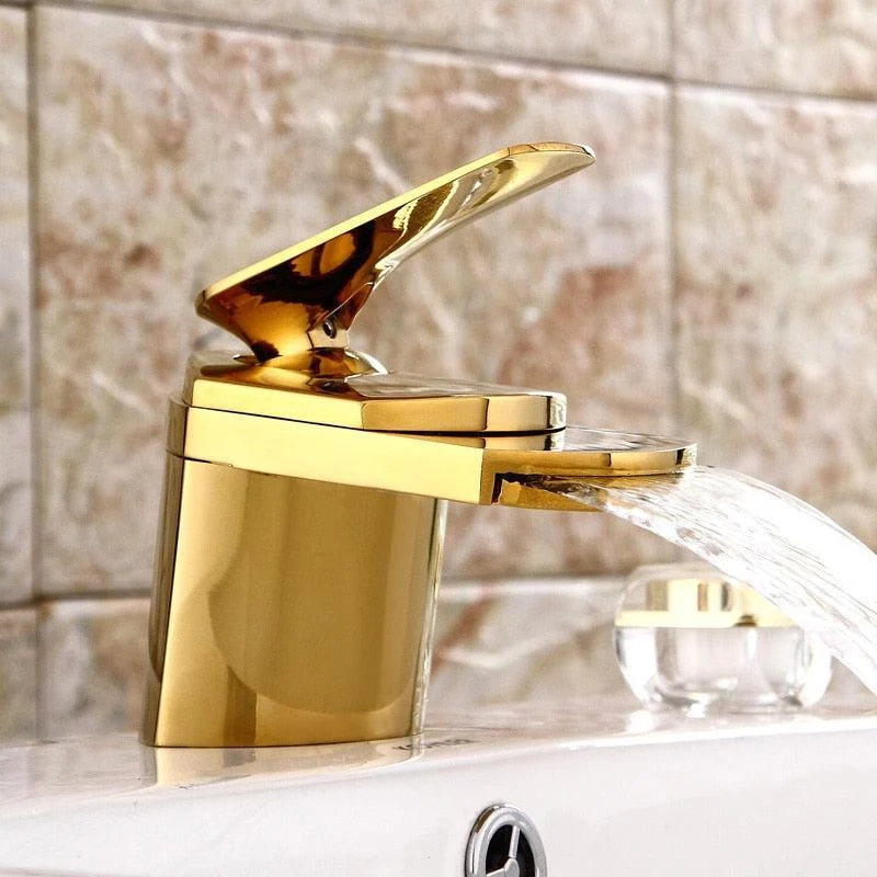 Deck Mounted Basin waterfall Tap Mixer Sink Tap Brass Brushed Taps -Bathlova