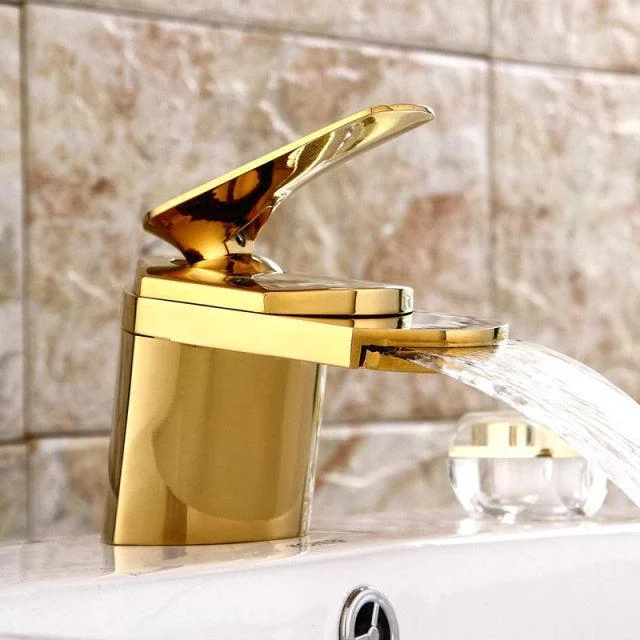 Deck Mounted Basin waterfall Tap Mixer Sink Tap Brass Brushed Taps -Bathlova