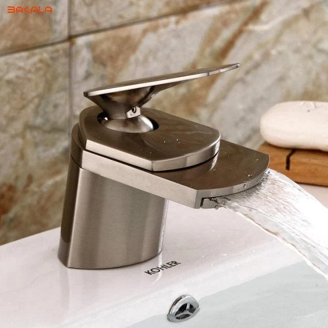 Deck Mounted Basin waterfall Tap Mixer Sink Tap Brass Brushed Taps -Bathlova