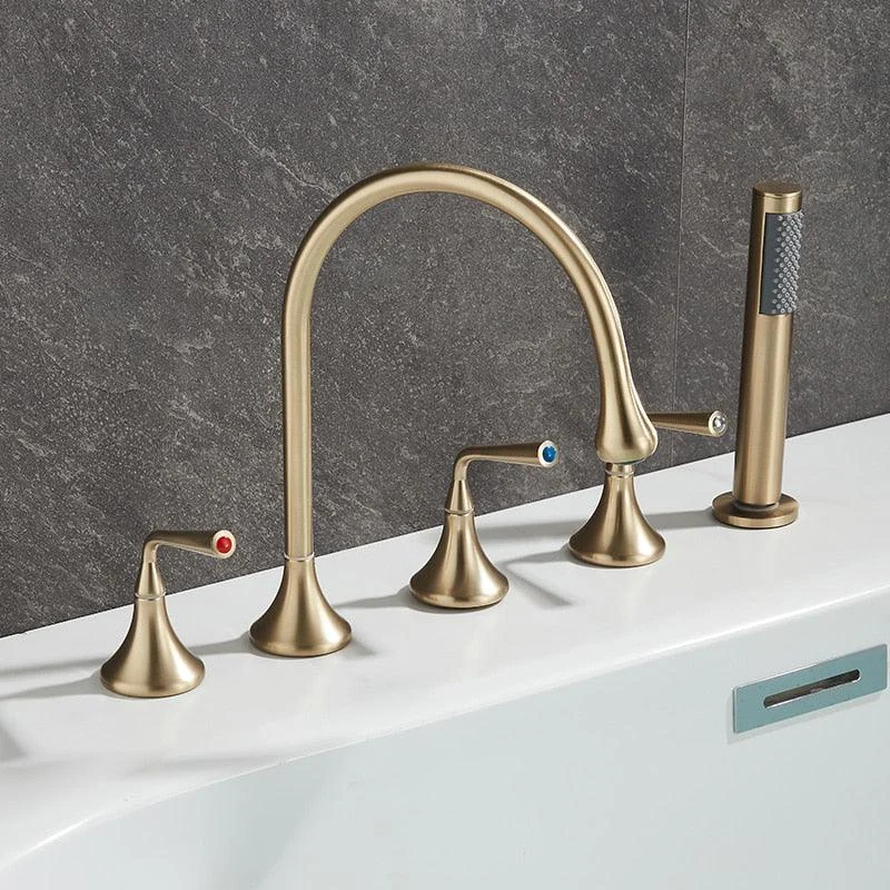 Deck-Mounted Bathtub Tap 5 Hole With Spray Brass Shower Tap -Bathlova