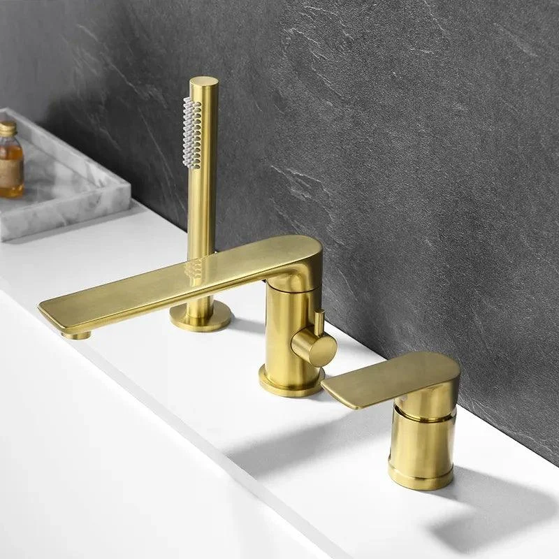 Deck Mounted Brushed Gold Bathroom Tap with Handshower -Bathlova