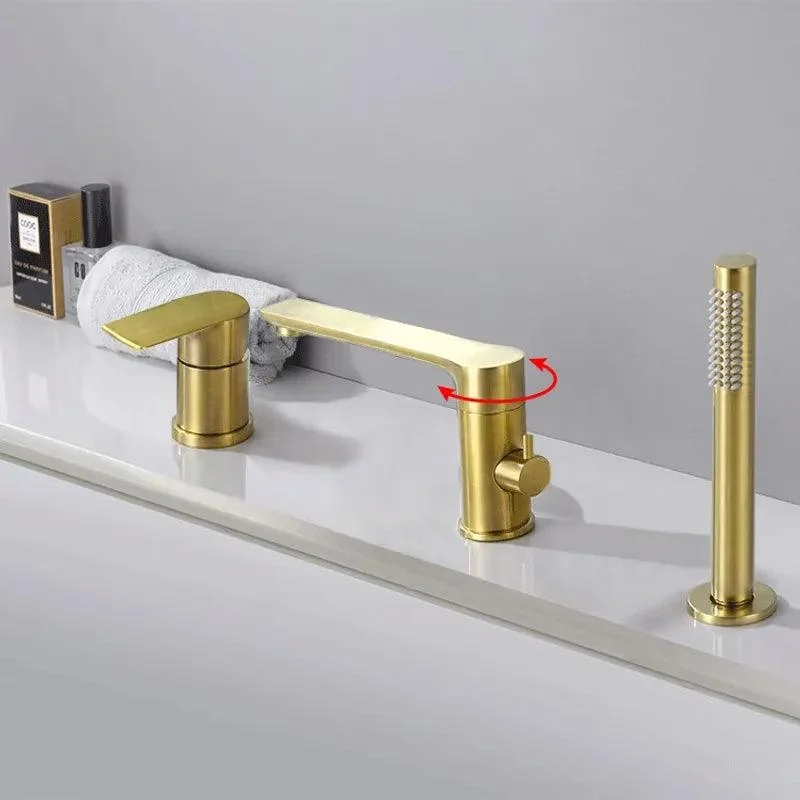 Deck Mounted Brushed Gold Bathroom Tap with Handshower -Bathlova