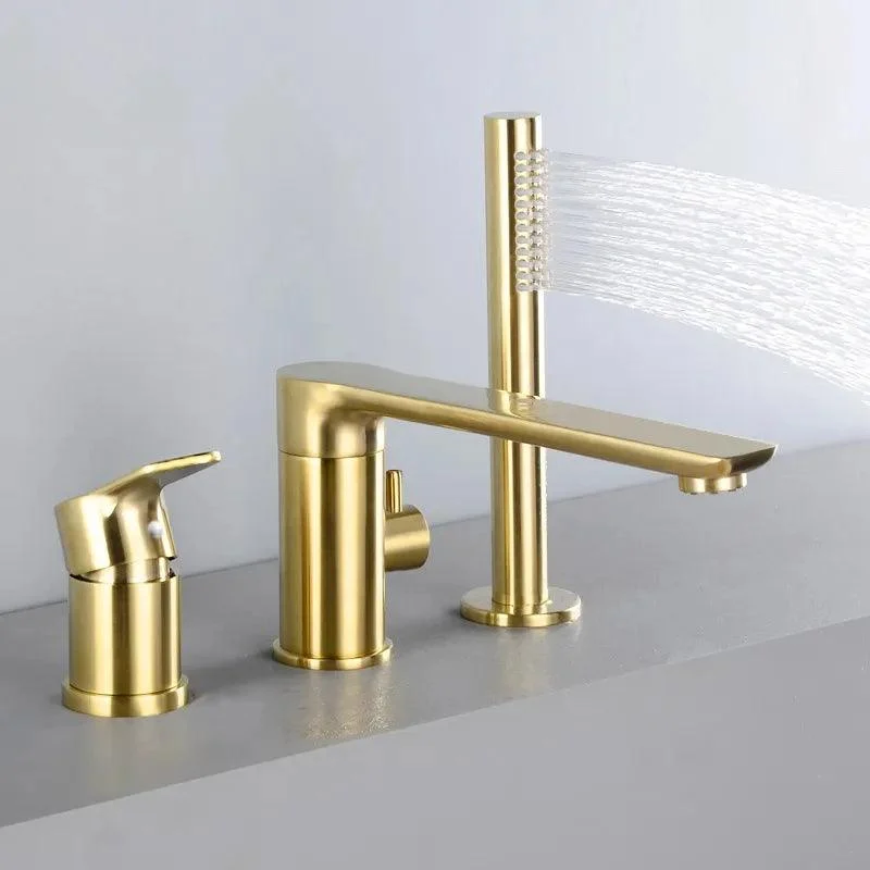 Deck Mounted Brushed Gold Bathroom Tap with Handshower -Bathlova