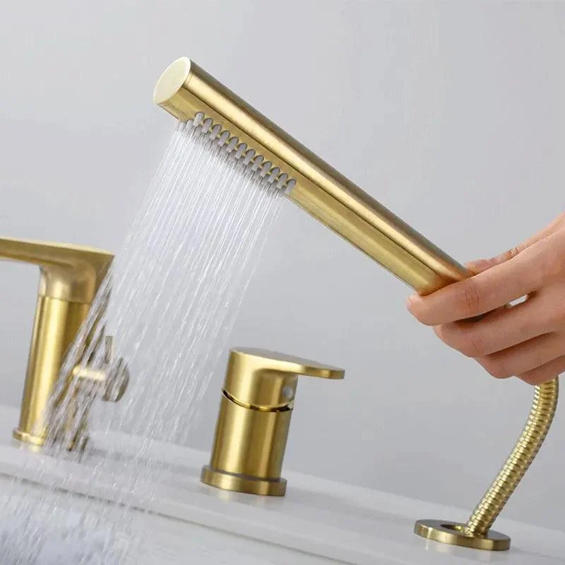 Deck Mounted Brushed Gold Bathroom Tap with Handshower -Bathlova