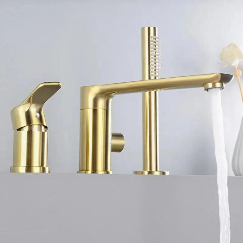 Deck Mounted Brushed Gold Bathroom Tap with Handshower -Bathlova