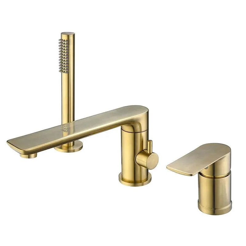 Deck Mounted Brushed Gold Bathroom Tap with Handshower -Bathlova