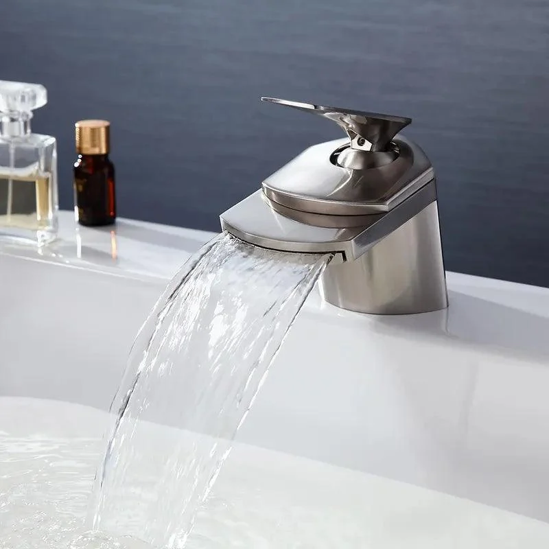 Deck Mounted Brushed Nickel Waterfall Bathroom Sink Tap -Bathlova