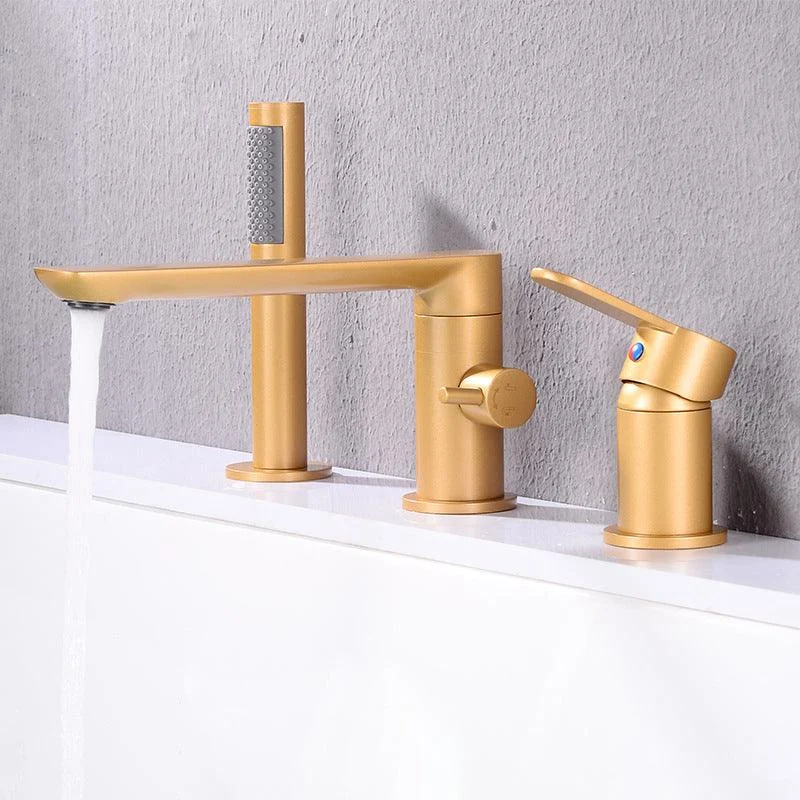 Deck Mounted Copper Freestanding Tub Filler Low Arc Roman Tub Tap Set -Bathlova