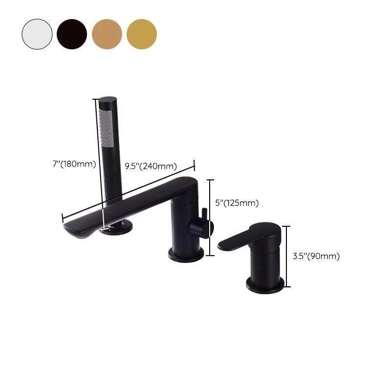 Deck Mounted Copper Freestanding Tub Filler Low Arc Roman Tub Tap Set -Bathlova