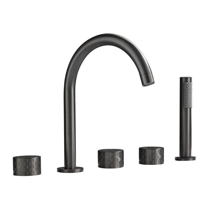 Deck Mounted Copper Roman Tub Tap Low Arc 3 Handles Roman Tub Tap Set -Bathlova