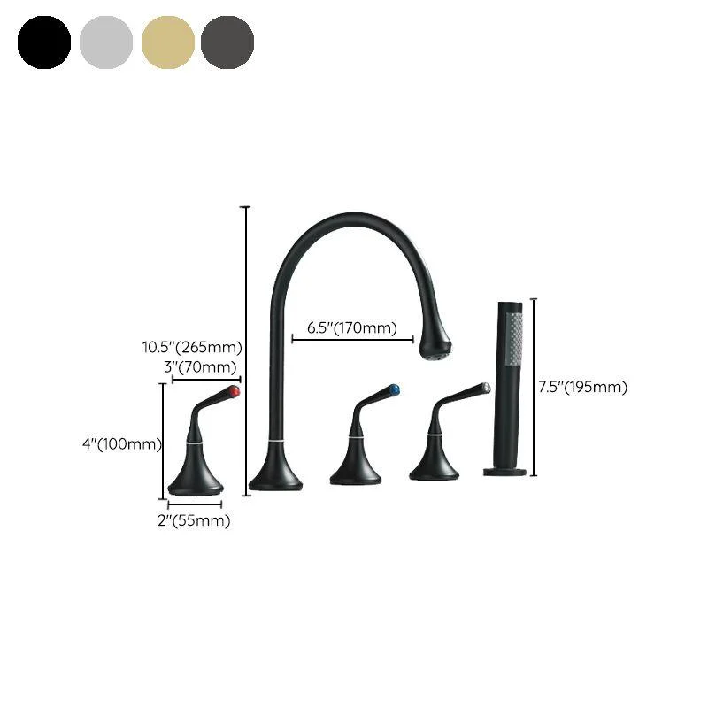 Deck Mounted Copper Roman Tub Tap Low Arc 3 Handles Roman Tub Tap Set -Bathlova